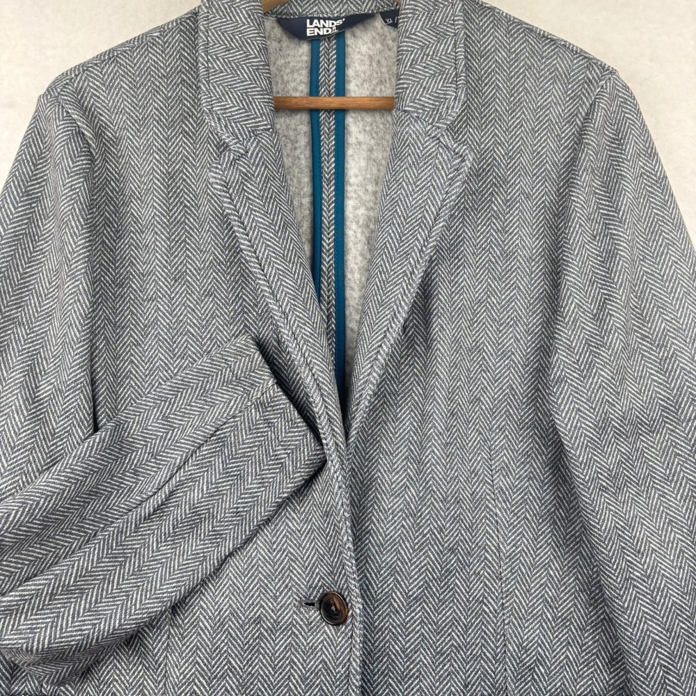 Lands End Blazer Womens XL Tall Herringbone Fleece Single Button - Picture 2 of 8